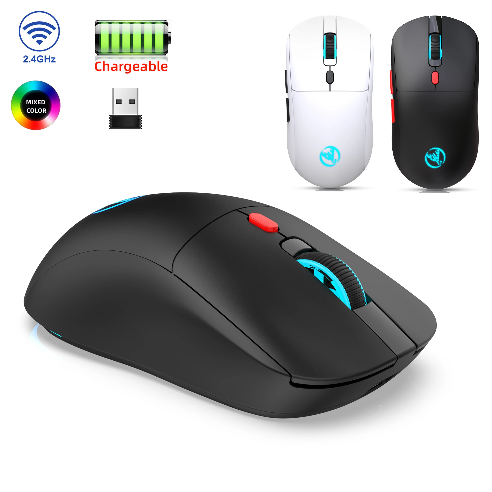 USB Wireless Mouse with Color Lighting 2.4G Optical Mouse Rechargeable Plug And Play Suitable for Home And Office Use