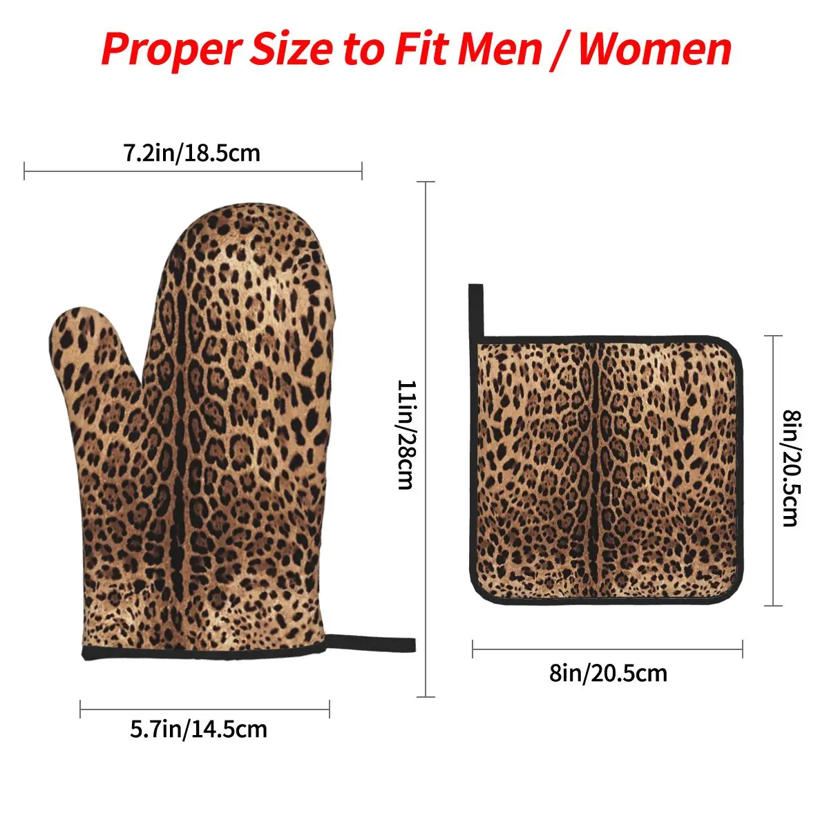 Leopard Print Skin Oven Mitts and Pot Holder Sets of 4 for Baking Kitchen Cooking BBQ Resistant Non-Slip Gloves