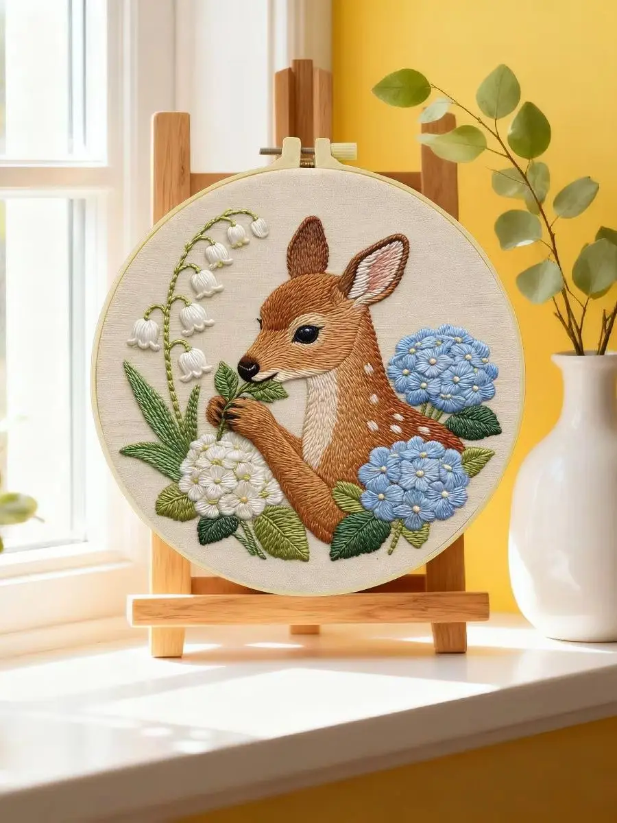 1 Stück 20X20CM/15X15CM 7,87/6,3 Zoll Rotes Hirsch Stickerei Starter-Kit DIY-Kit Stickerei-Set für Anfänger – Detail 6