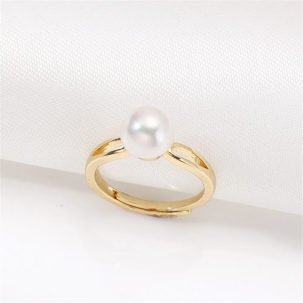 Domestically 14k Gold Plated Color Retaining Simple Hollow Pearl Ring with Adjustable DIY Accessory Opening Fashionable