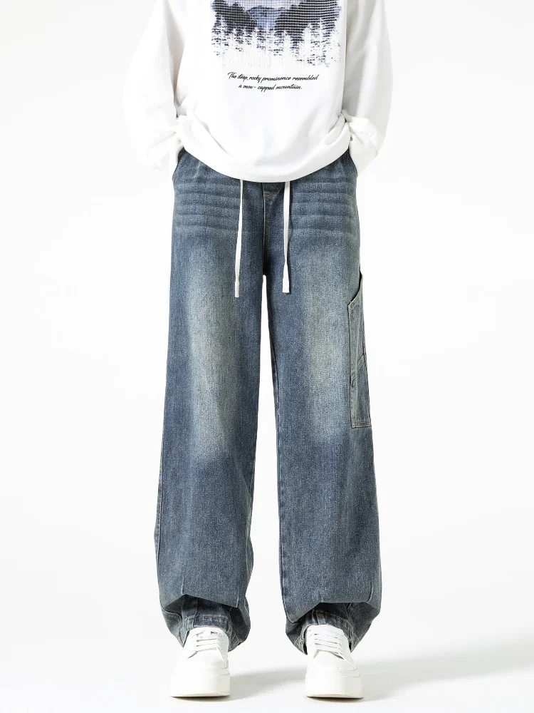 

Мужские летние джинсы Waed: тонкие, прямые, свободные, винтажные, в стиле High Street, повседневные брюки для молодежи, дышащие