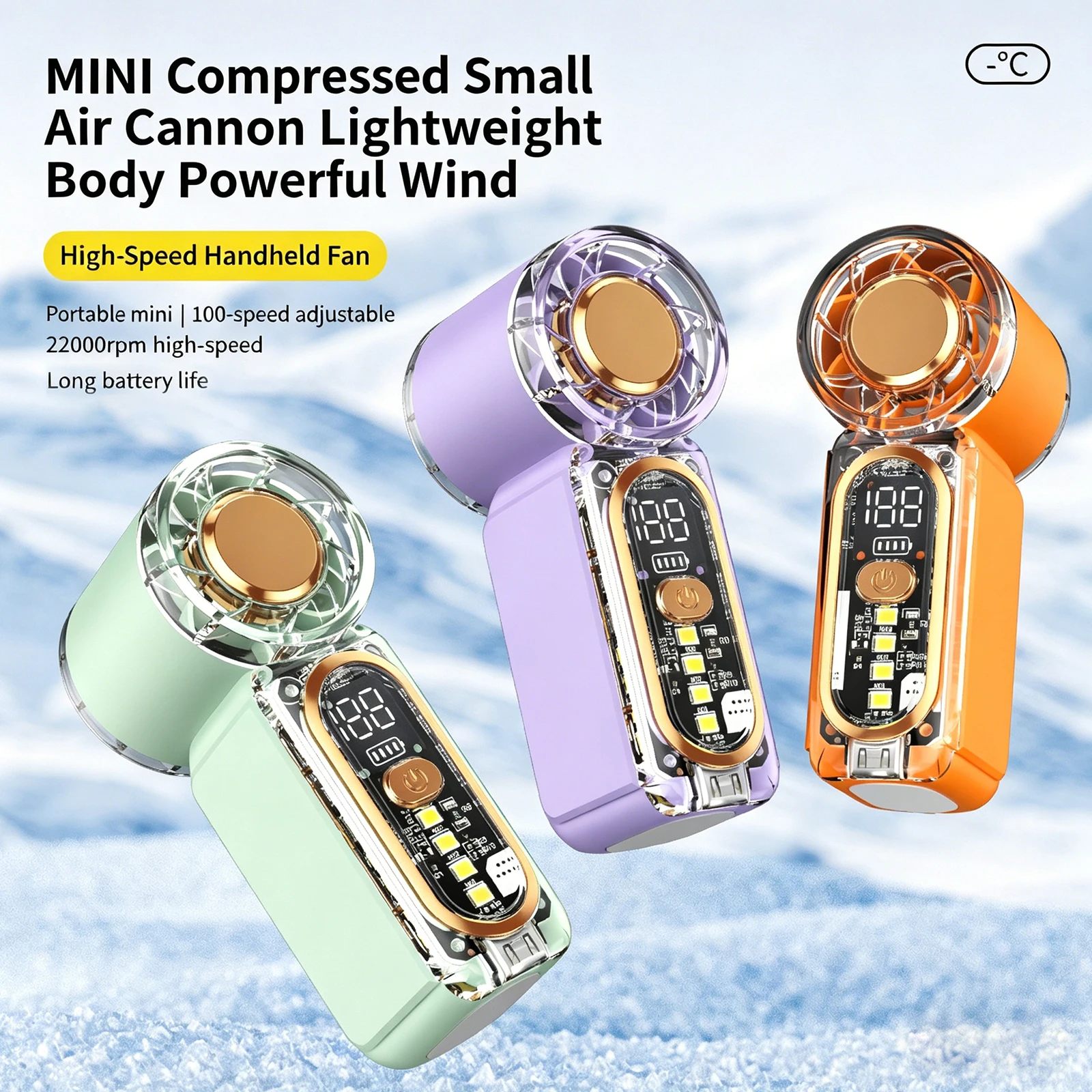 Personal Ice Feeling Handheld Fan SOS Flashing Light Ultra-Quiet Small Electric Fan 100-Level Speeds for Travel//Concerts