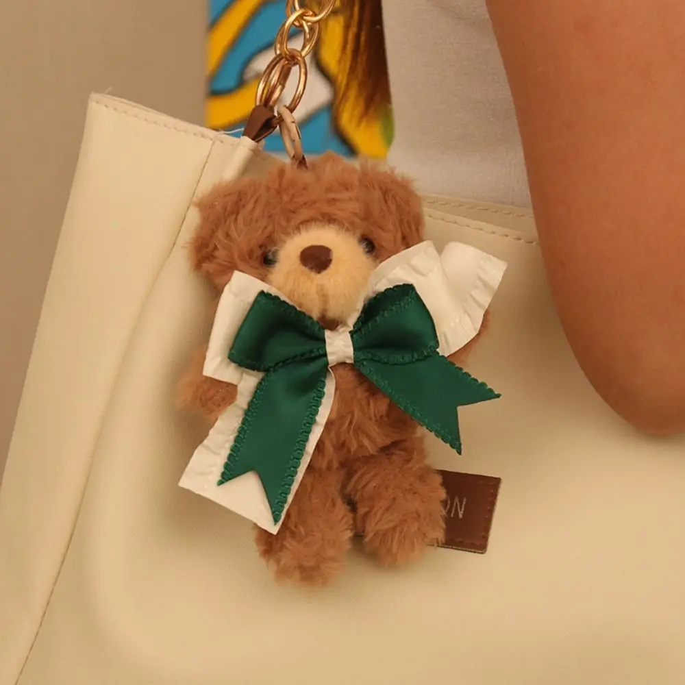 

PP Cotton Bowknot Bear Plush Toy Fluffy Interactive Little Bear Keychain Comfortable Handmade Bear Bag Pendant Birthday Parties