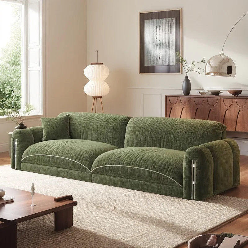 

French retro chenille straight row sofa small apartment simple three-person green new customizable fabric sofa