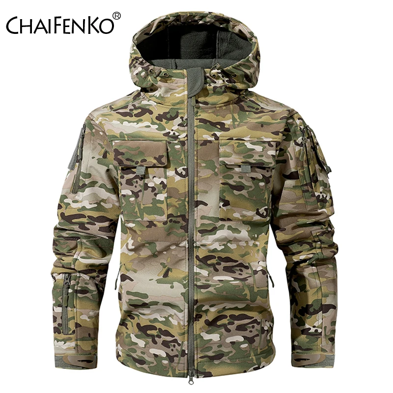 Men Outdoor Lurker Shark Skin Soft Shell Tactical Jacket Waterproof Fleece Hooded Coat Hunt Clothes Autumn Camouflage Jacket Men