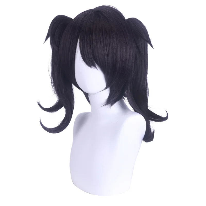 Anime Inspired Mi-ku Twin Ponytail Synthetic Wig for Cosplay Costume Party Role Play Black Fibers Shu-tian Style