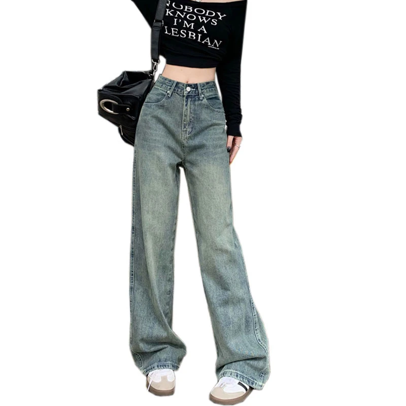 

Korean Y2K High Waist Wide Leg Jeans Women's Loose Fit Spring Summer Tummy Concealing American Style Floor-Length Straight Pants