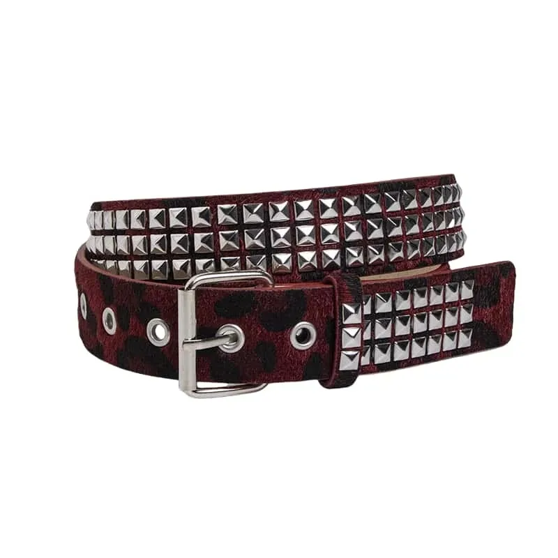 Punk Pink Fur Rivets for Women's Belt Hip Hop Y2k Girls Jeans Accessories Girdle Goth Retro Brown Pin Buckle Pu Waistband