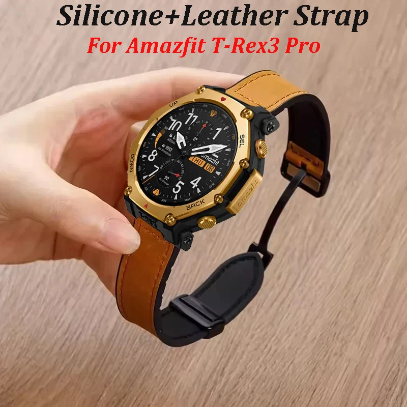 Silikon + Lederarmband für Amazfit T-Rex3 Pro 48 mm 44 mm/Helio Magnetschnalle Armband Amazfit Active 2/Bip 6-5/Balance 2 Correa