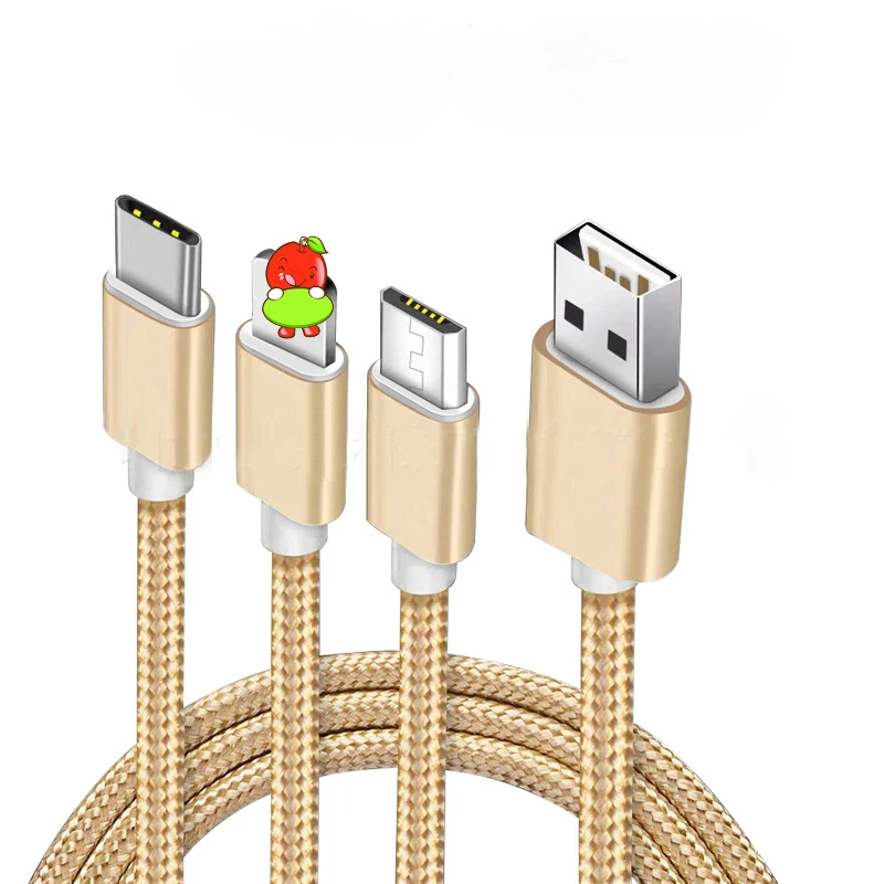 Cable de carga rápida Universal 3 en 1 para Huawei, Cable de cargador Micro USB tipo C, puerto Usb múltiple, 1M