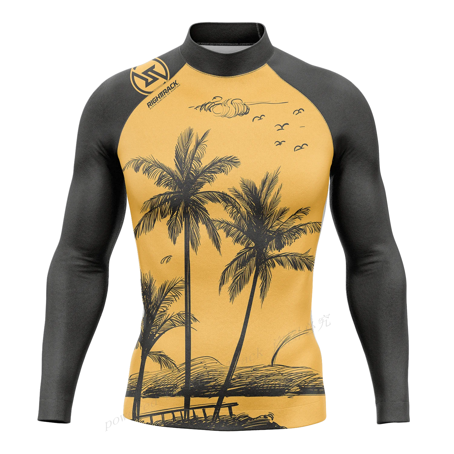 Hot Rashguard Manga Longa Surf Camisas dos homens Protetor Solar Lycra Tecido Surf Camisola Proteção UV RightTrack Swimwear