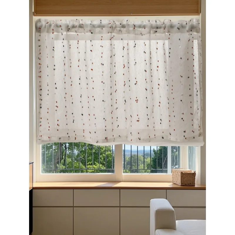 Literary Retro Coffee Curtain Imitation Linen Short Curtain Rainbow Candy Bean Small Fresh Floating Curtain Partition Curtain