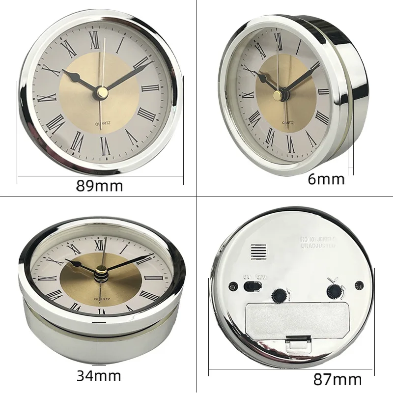 New 89mm high-grade clock head silver round crystal bell liner embedded handicraft quartz clock liner clock core