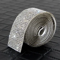 1 Yard 90cm Self-adhesive Glitter Crystal Rhinestone DIY Shoes Bags Clothing  Car Phone  Decoration Back Glue Multicolor Shiny