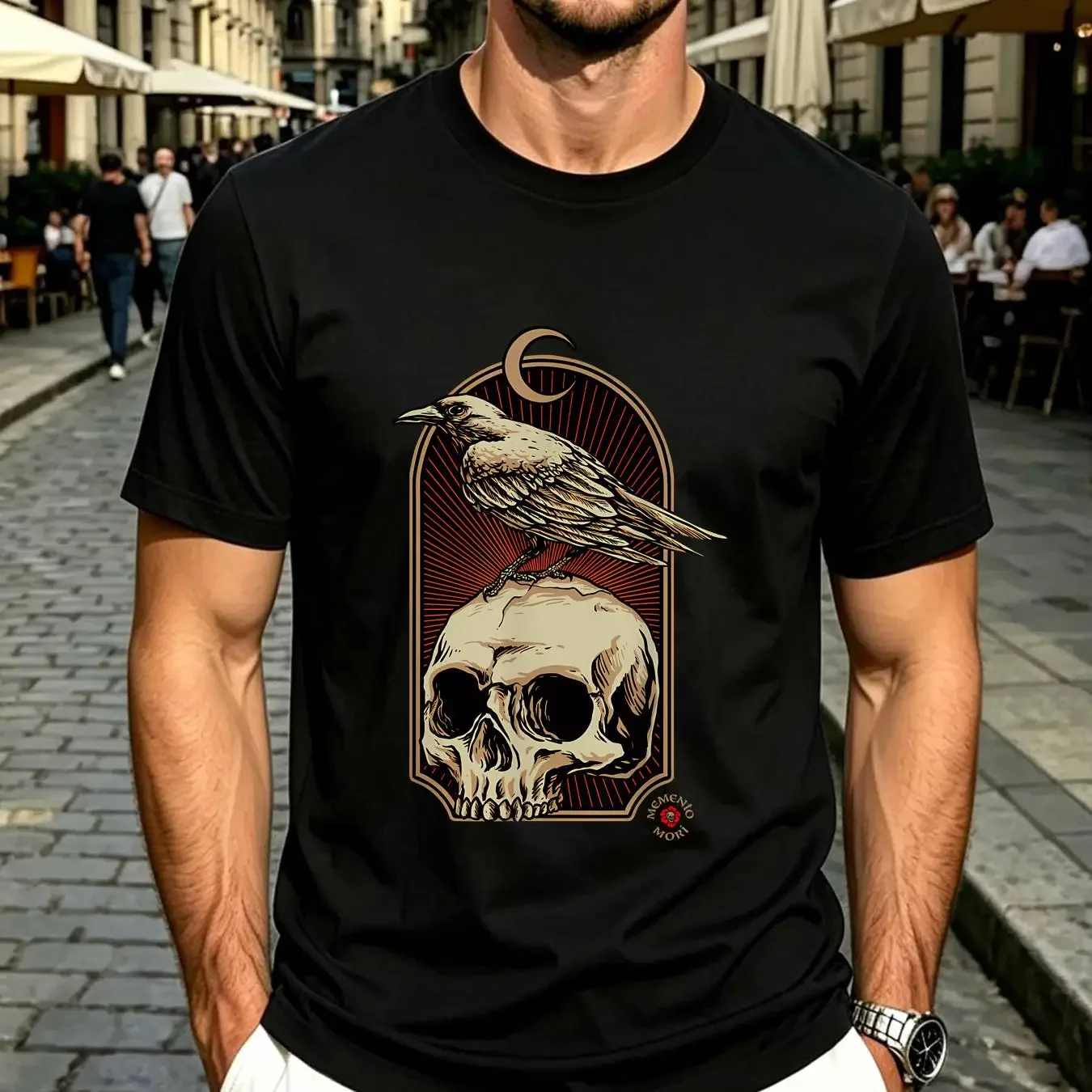 washed T Shirt Nevermore Skull and Raven Memento Mori Size S 5XL vintage Washed homme streetwear Comfortable