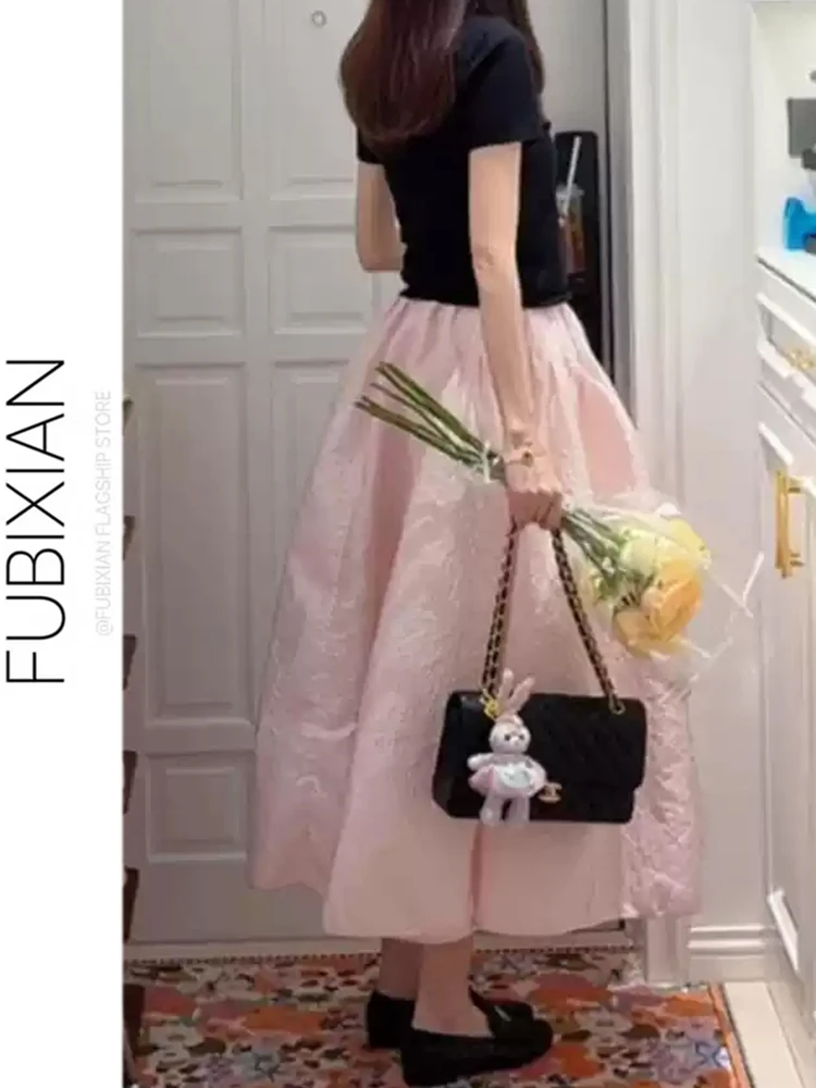 Chic Anti-Aging Unique Beautiful Pear Shape Mid-Length High Waist Cover Hip Slimming Versatile Light Pink Half-length Skirt