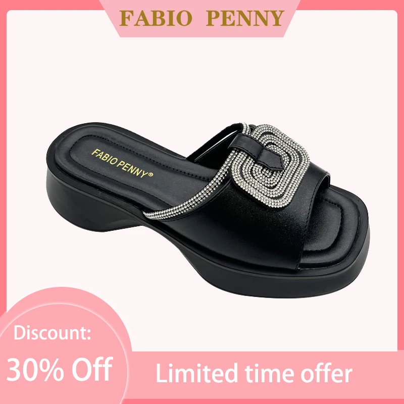 FABIO PENNY Official 2024 Platform Comfort Commuter Diamond Bright Fashion Women\'s Summer Casual Holiday Women\'s slippers