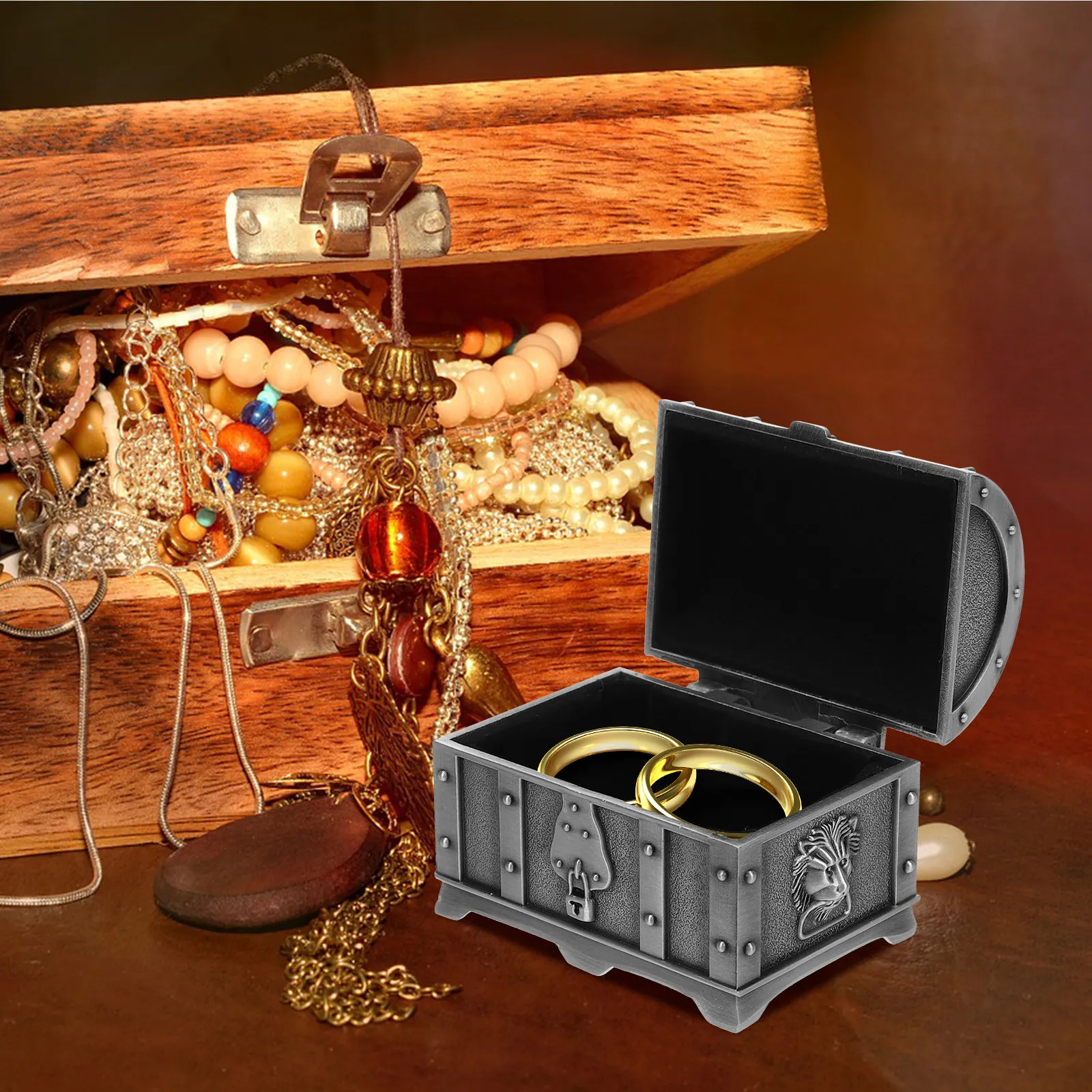 

Jewelry Storage Box Metal Vintage Earrings Ring Storage Case Jewelry Organizer Desktop Decorative Box Desktop Decor