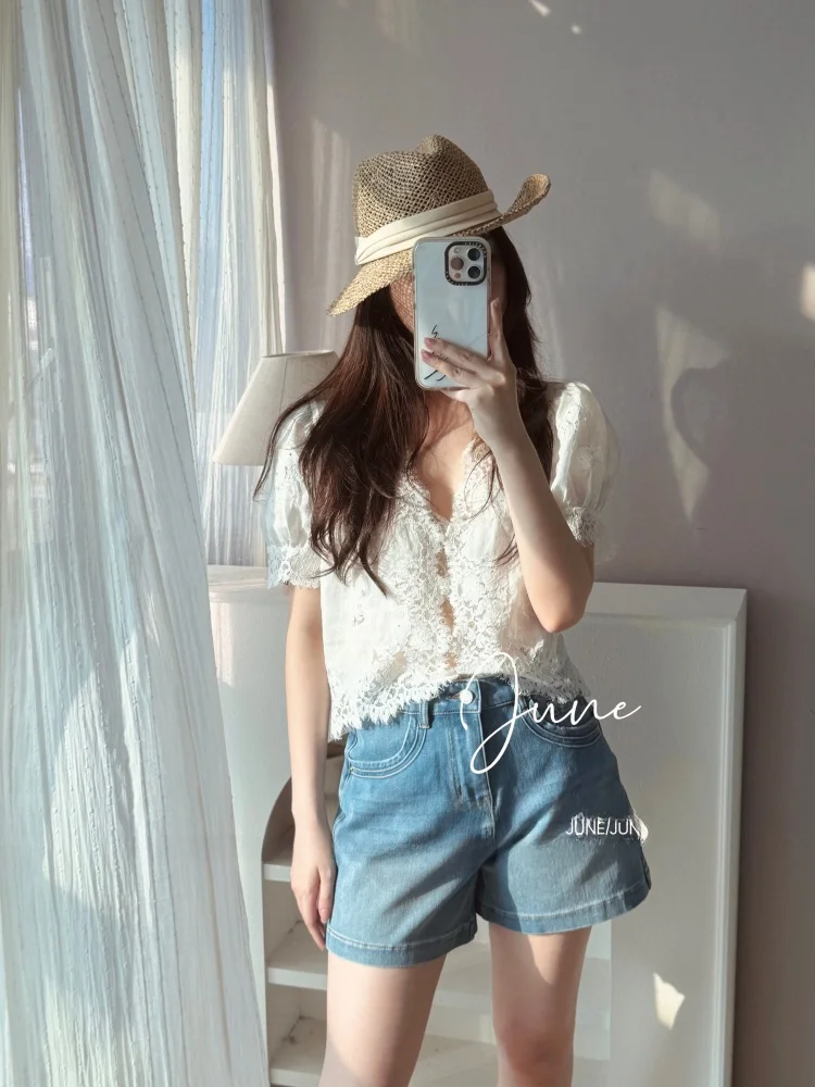 

High Waist A-Line orts Women's Summer Denim orts Comfortable Four-Sided Elastic Tee-Color Jeans orts Versatile High W...