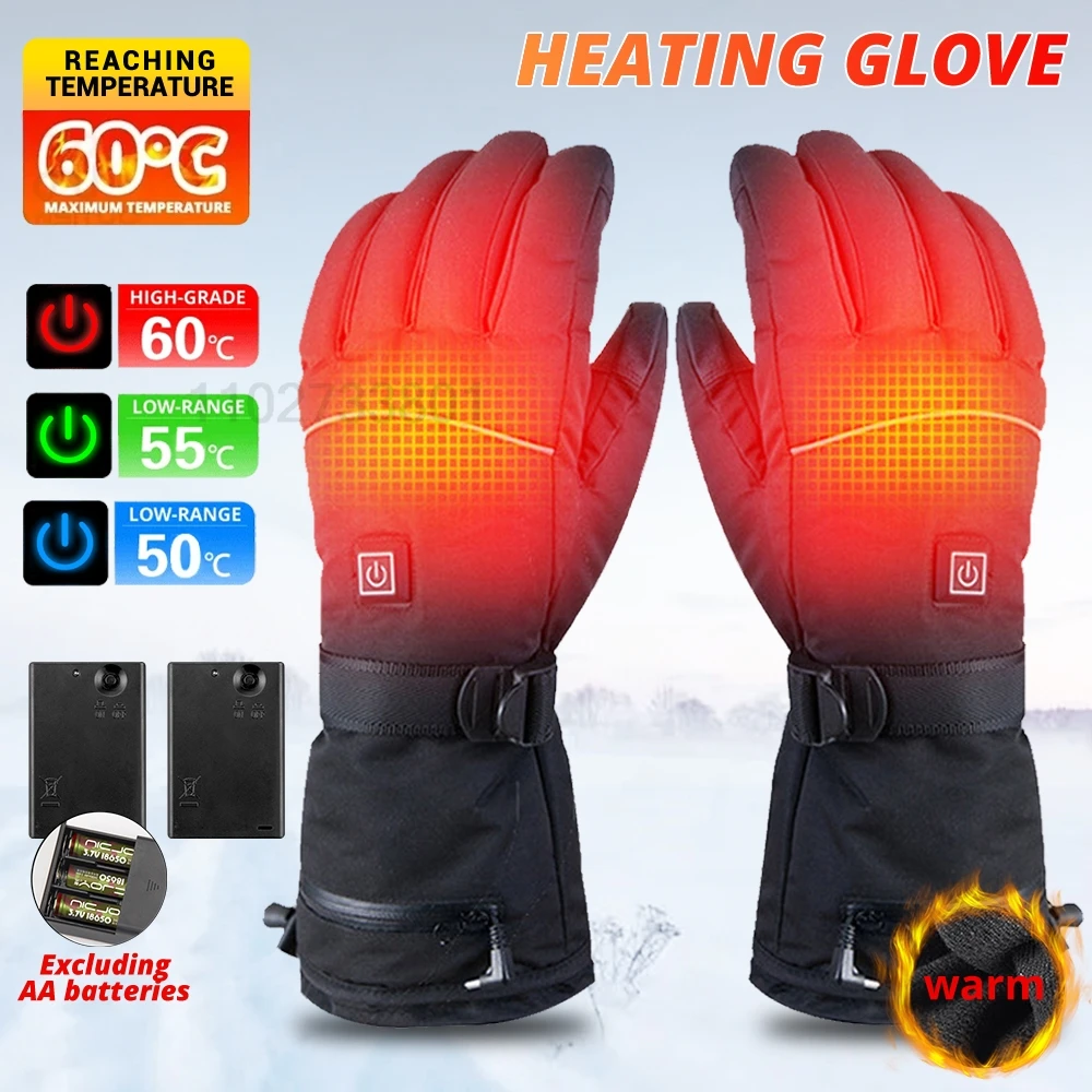 Heated Motorcycle Gloves Winter Warm Snowmobile Skiing Gloves Waterproof Touch Screen Rechargeable Heating Thermal Moto Guantes