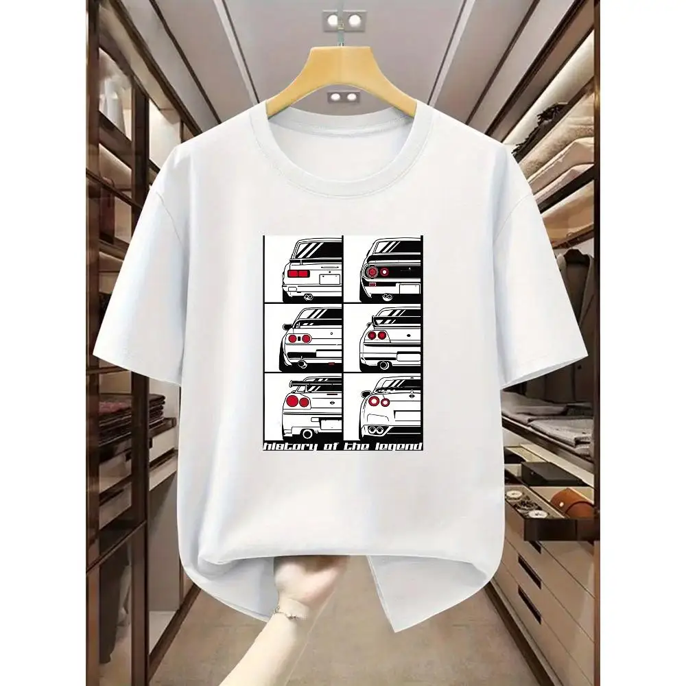 Drift Car Anime Design T Shirt Relaxed Fit Casual All Season Machine Wash JDM Style Streetwear Racing Japanese Unisex Cotton