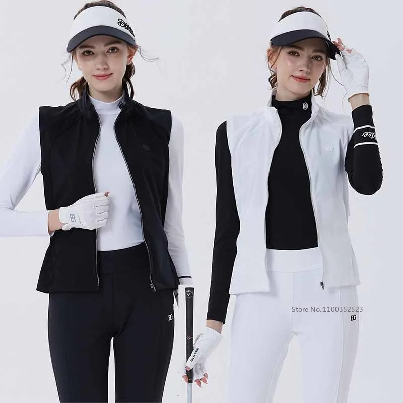 Blktee Golf Sports Sleeveless Vest Coat Women Windproof Slim Golf Jacket Ladies Outdoor Stand Collar Top Jackets Autumn