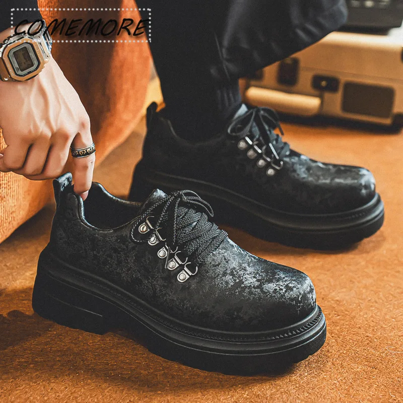 Spring Autumn Thick Sole Derby Shoes Retro Platform High-top Men's Elevated Loafers Office Party British Style Oxfords Footwears