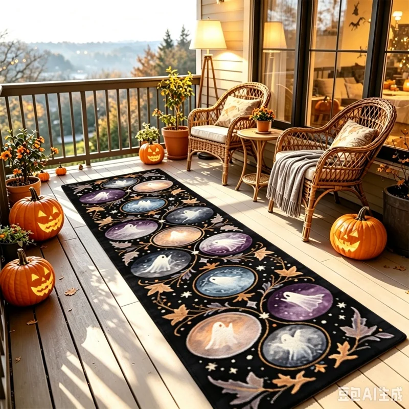 Gothic Halloween Window Scene Print Runner Rug Non‑Slip Long Carpet For Hallway Corridor Indoor Holiday Theme Floor Ornament
