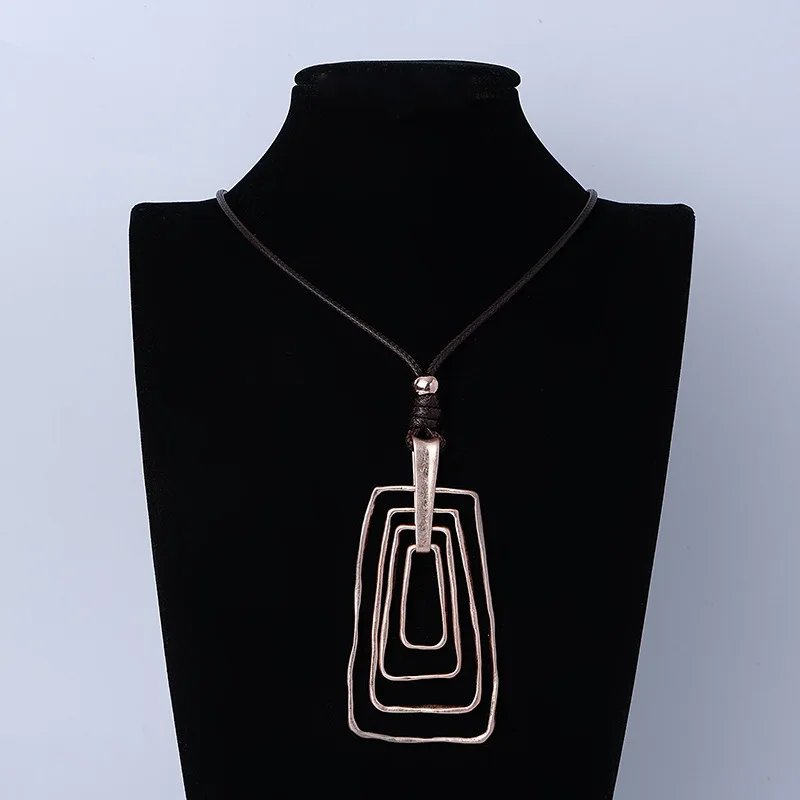 

Kaseakia Rectangle Hollow Metal Alloy Pendant Sweater Chain Long Necklace for Women