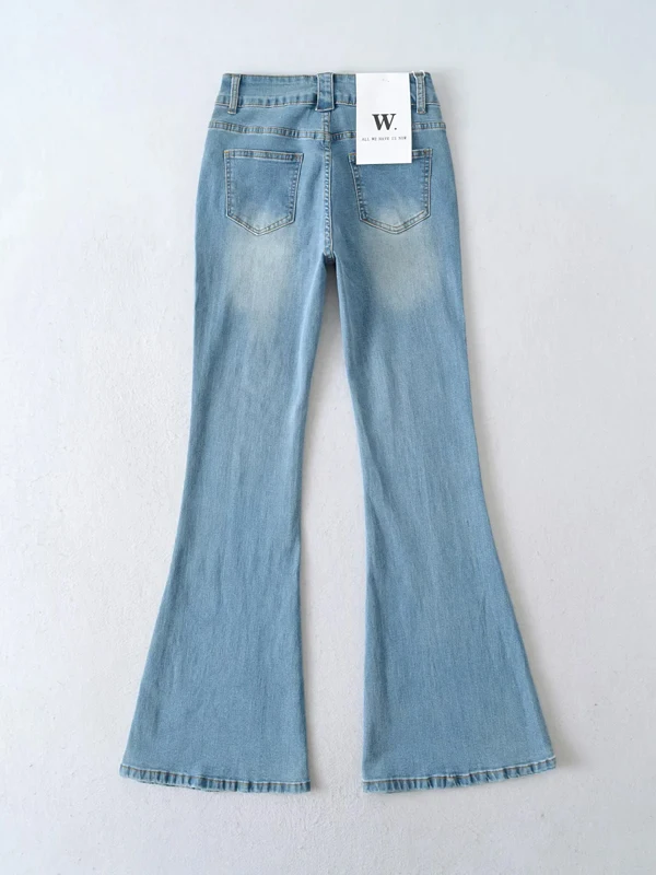 

Американские ретро джинсы с высокой талией для похудения, эластичные джинсы-колокольчики, женские облегающие длинные брюки, повседневные брюки-колокольчики с высокой талией...