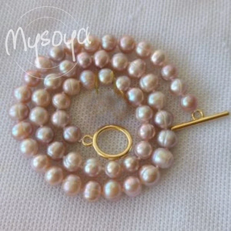 

MYSOYA Pink Freshwater Pearl Necklace 7-8mm With Gift Box For Her/Him Perfect Birthday/Wedding/Christmas/New Year'Gifts