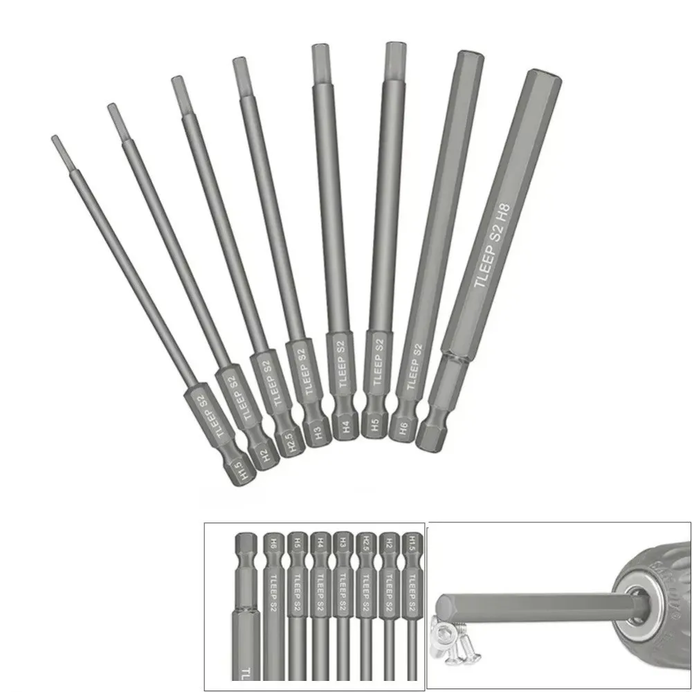 

8PCS Hex Shank Head Screwdriver Set 1.5mm-8mm Practical Allen Wrench Screwdriver Socket Bit Magnetic Screwdriver Bits Hand Tool