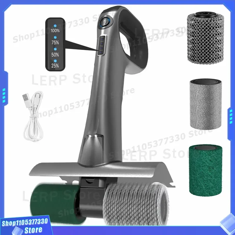 High Torque Electric Grill Cleaning Brush with 3 Interchangeable Heads Type C Rechargeable Power Scrubber for BBQ Grate