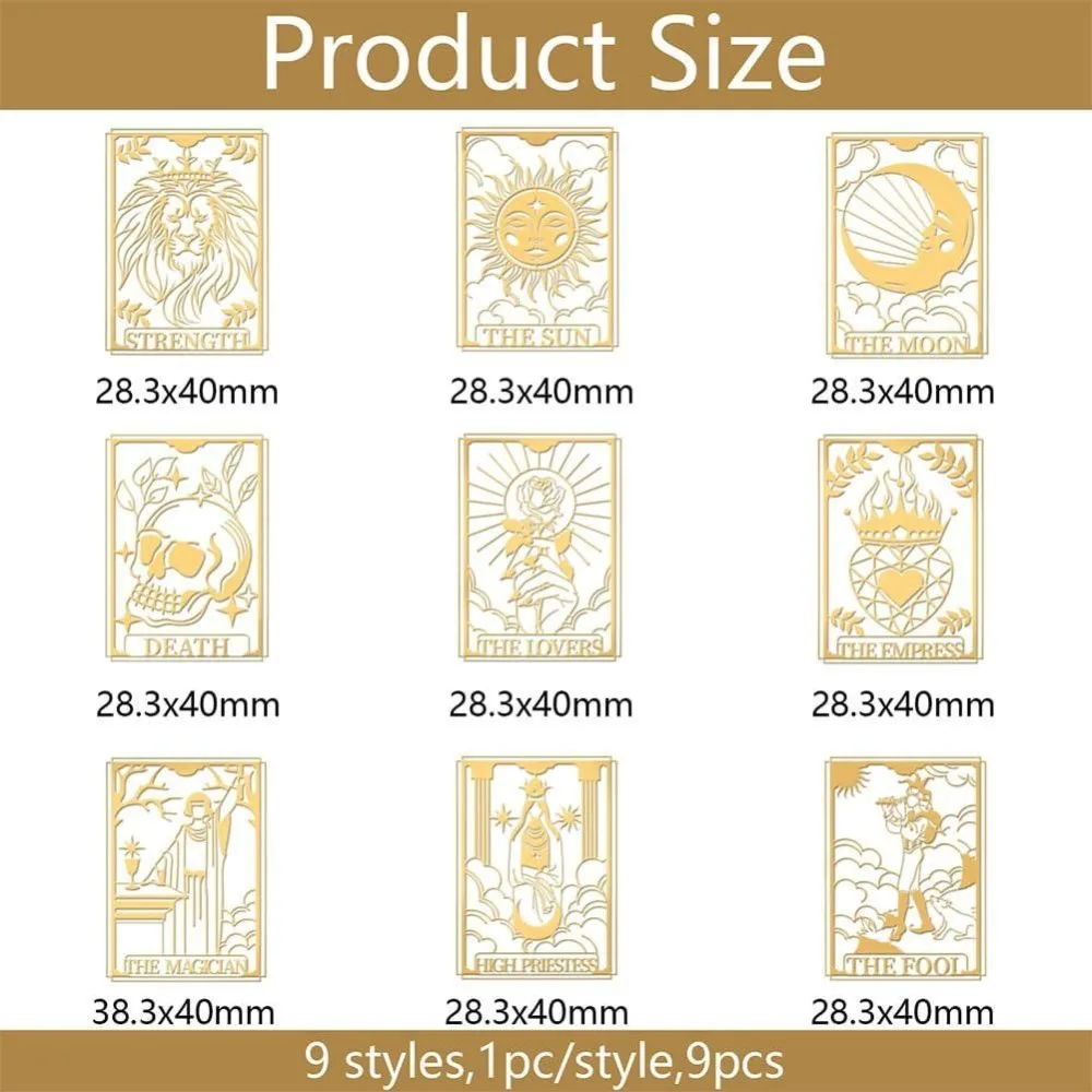 9pcs 1.6x1.6 Inch Tarot Theme Stickers Spiritual Stickers Magic Self Adhesive Gold Metal Stickers Divination Metal Stickers