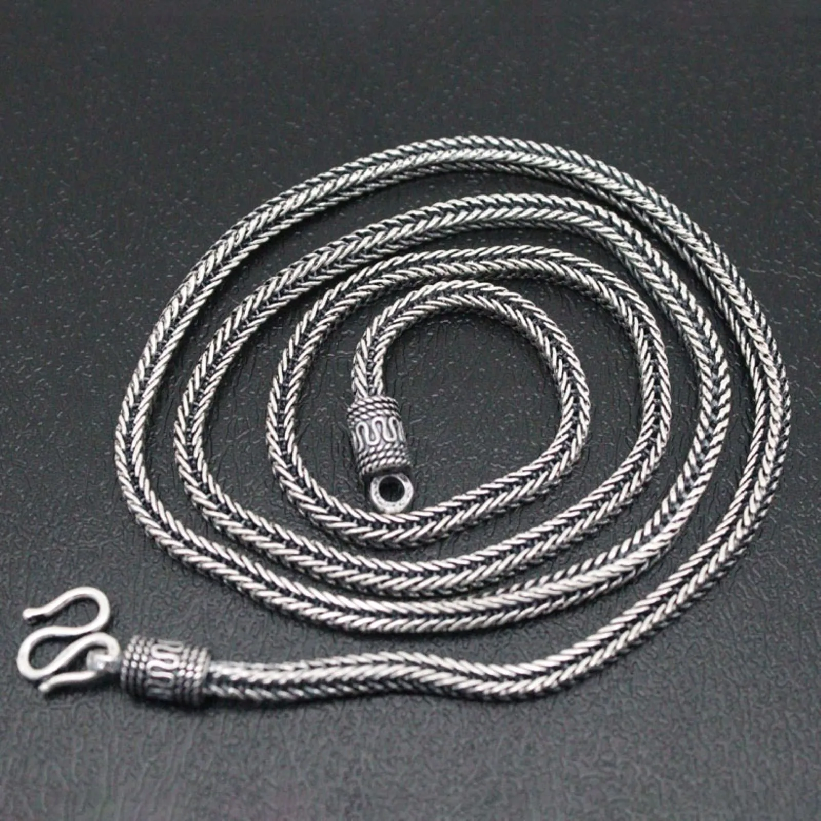 

Real Solid 925 Sterling Silver Chain Men 3mm Wheat Foxtail Necklace 21-22g/55cm