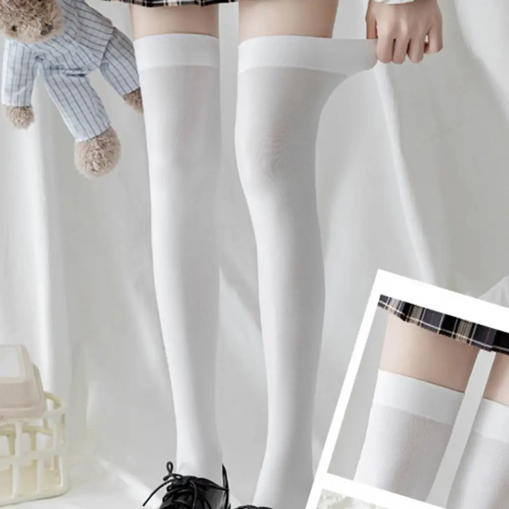 Women Long Stockings Japanese College Style Over Knee High Lolita Solid Color Calf Socks for Elastic Mid Socks