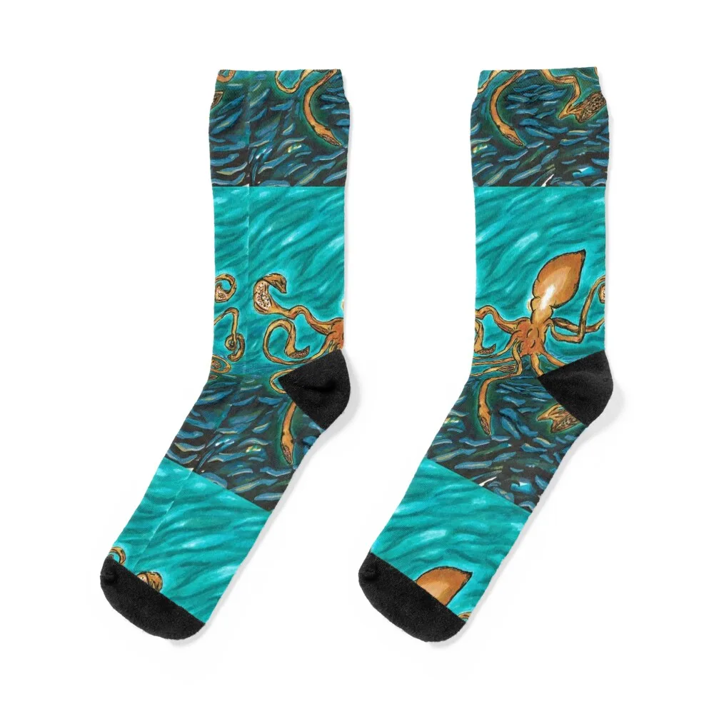 Deep Sea Squid Drawing by Brooke Socks Stockings man Sports sports and leisure valentine gift ideas Socks For Girls Men's