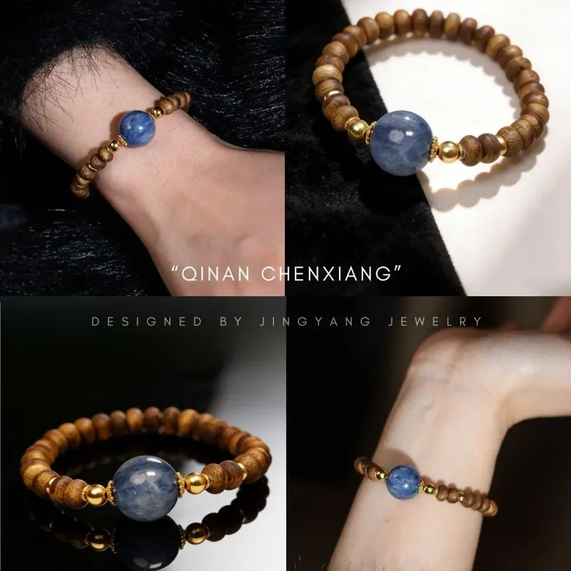 Natural crystal bracelet, kyanite Chinan agarwood abacus, pearl Wenwan bracelet, wood-replenishing women's light luxury niche
