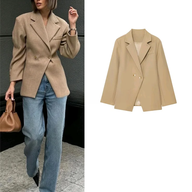 Slim Fit Waist-Cinching Long Sve awl Collar Two Button Autumn New Arrival Women's Commuter Sle  Jaet