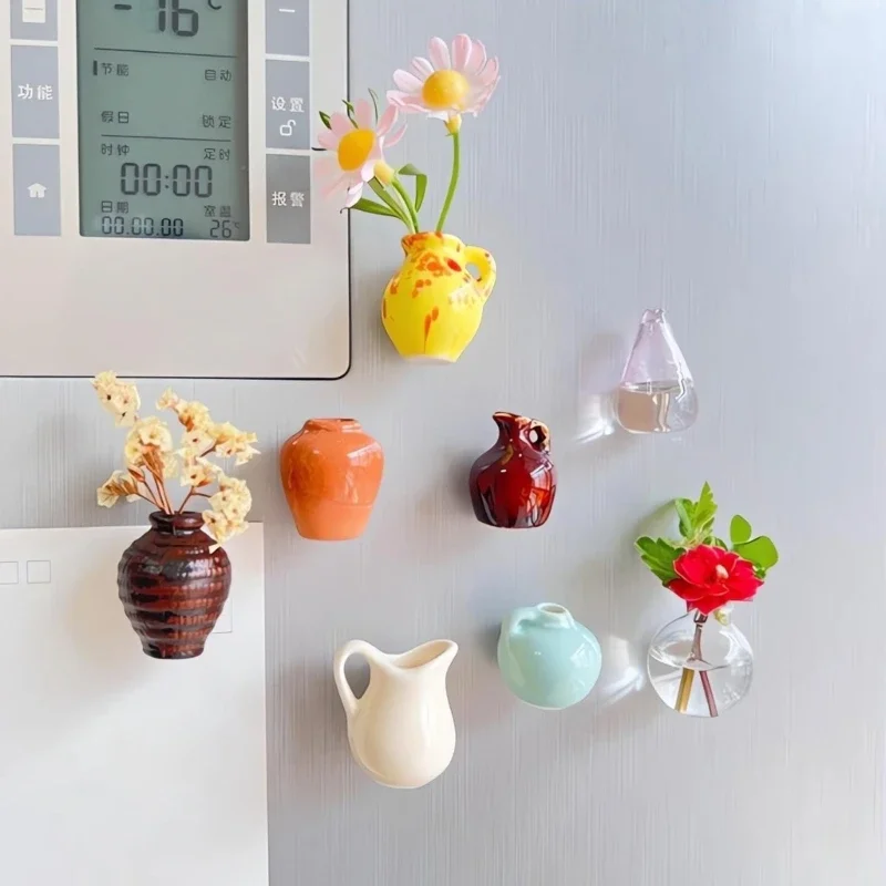 5/8Pcs Mini Plastic Vases Magnets Set Strong Magnetic Bud Vases for Fridge Decoration And Office Use No Plant Included