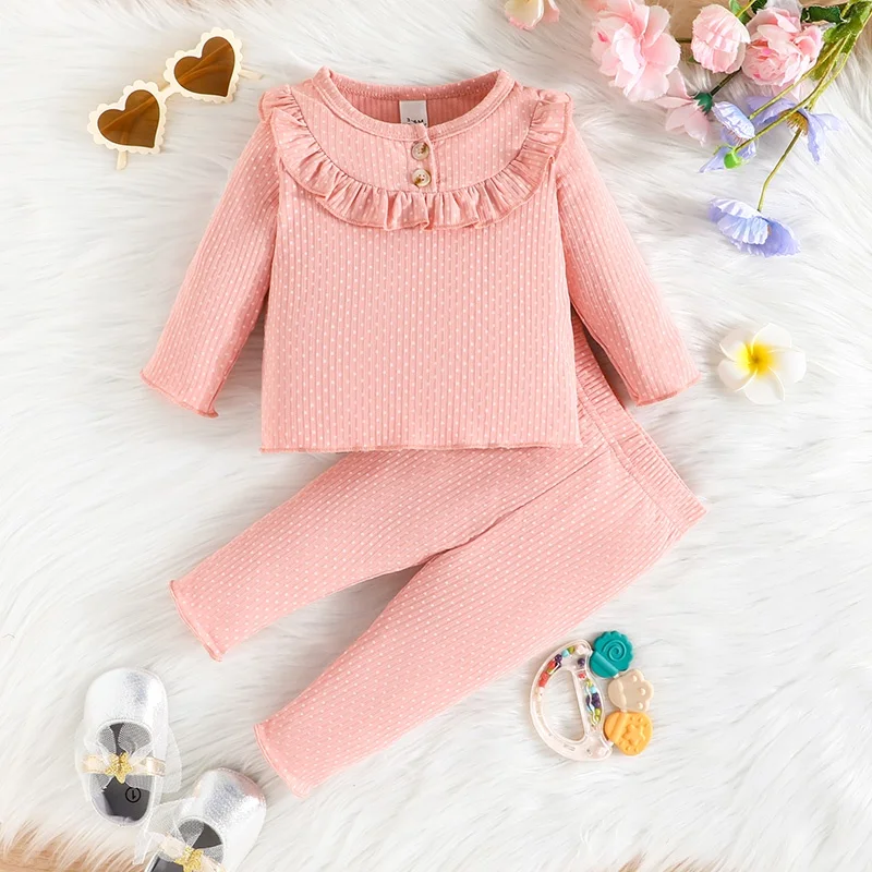 Newborn Girl 3-36 Months Spring and Autumn Fashion Button Ruffled Long Sleeve suit Baby Clothes Polka Dot suit Baby