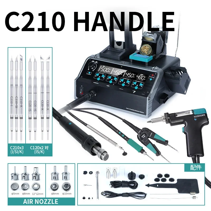 5-in-1 Desoldering Station Precision Soldering Iron, C245/C210 Handle, Solder Sucker, Hot Tweezers, Vacuum Solder Sucker