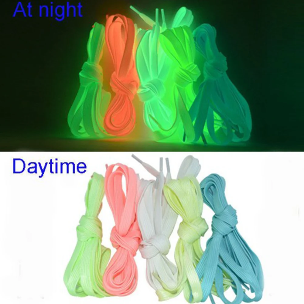 1 Pair Luminous Shoelaces Flat Laces Sneakers Shoe Laces Glow In The Dark Night Color Fluorescent Shoelace Shoestrings