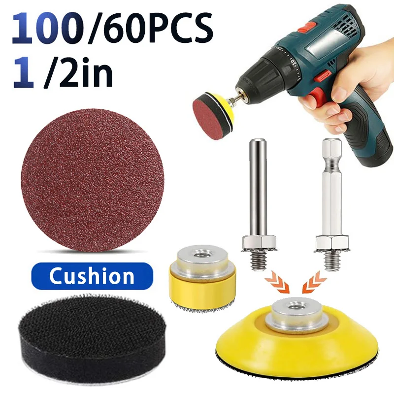 2/1 Inch Sanding Discs Sandpaper Round/Hex Shank Soft Foam Buffering For Pneumatic/Power Rotary Tool Electric Drill Attachment