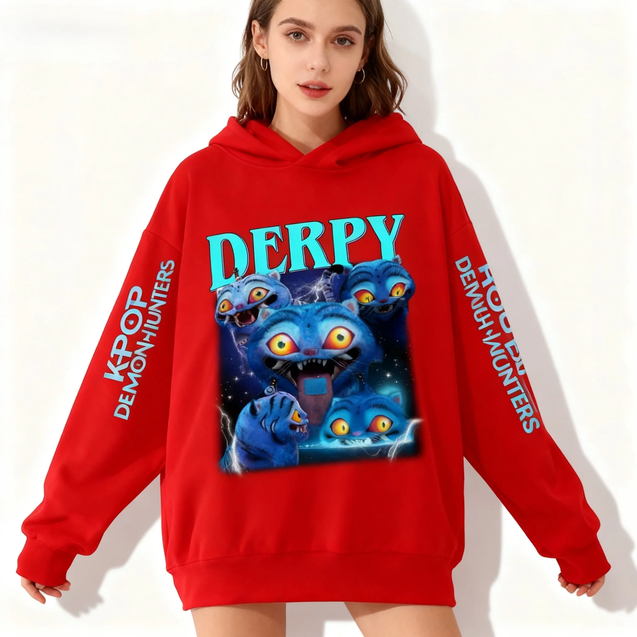 

Autumn and Winter Zipper Hoodie Sweet Cool Witch Hunting Team Tiger Korean American Street Oversized Women's and Girls' Jacket