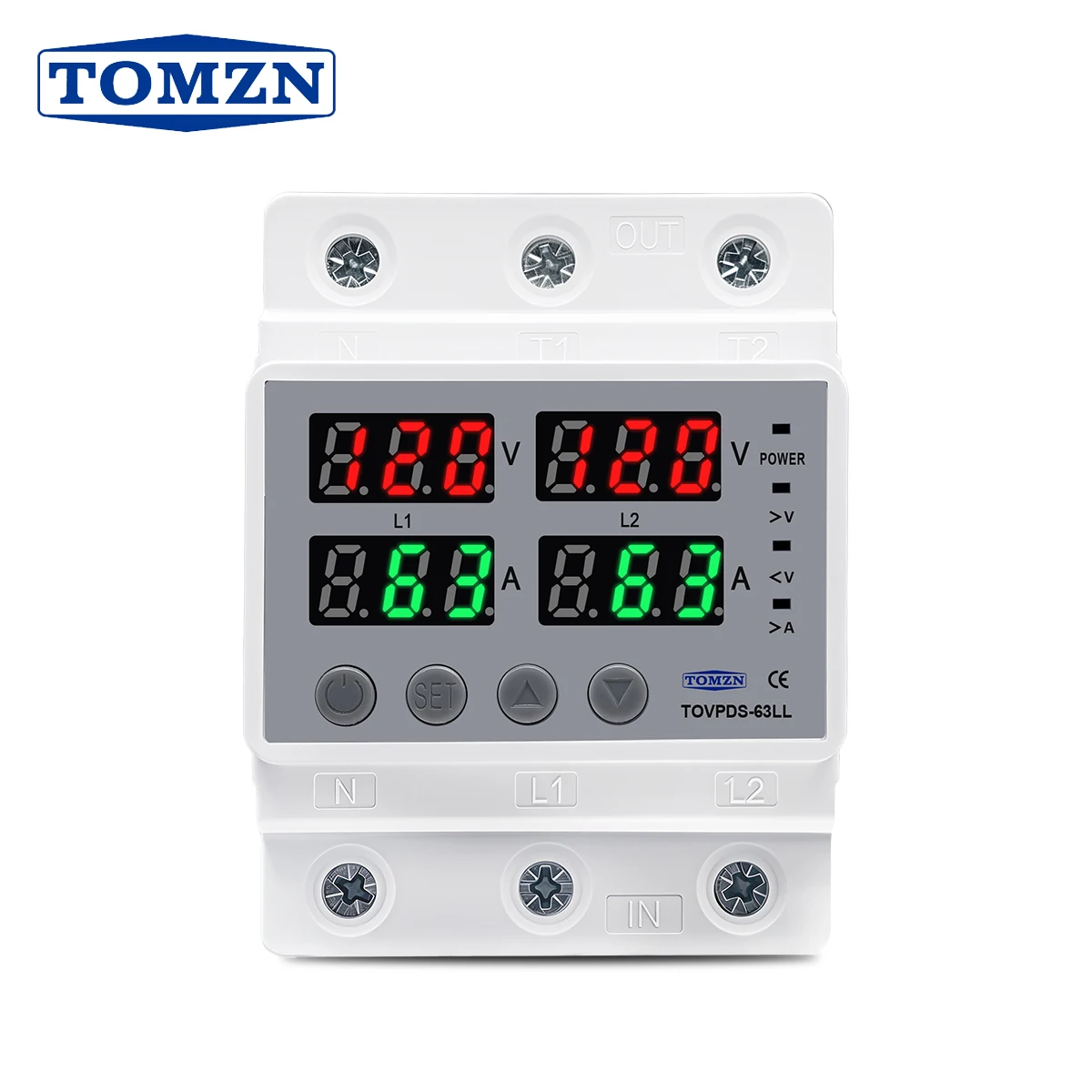 TOMZN Voltage Protector 110V+110V+N Over/Under Voltage Protective Device Overcurrent Protection Voltage Unbalance Phase Sequence