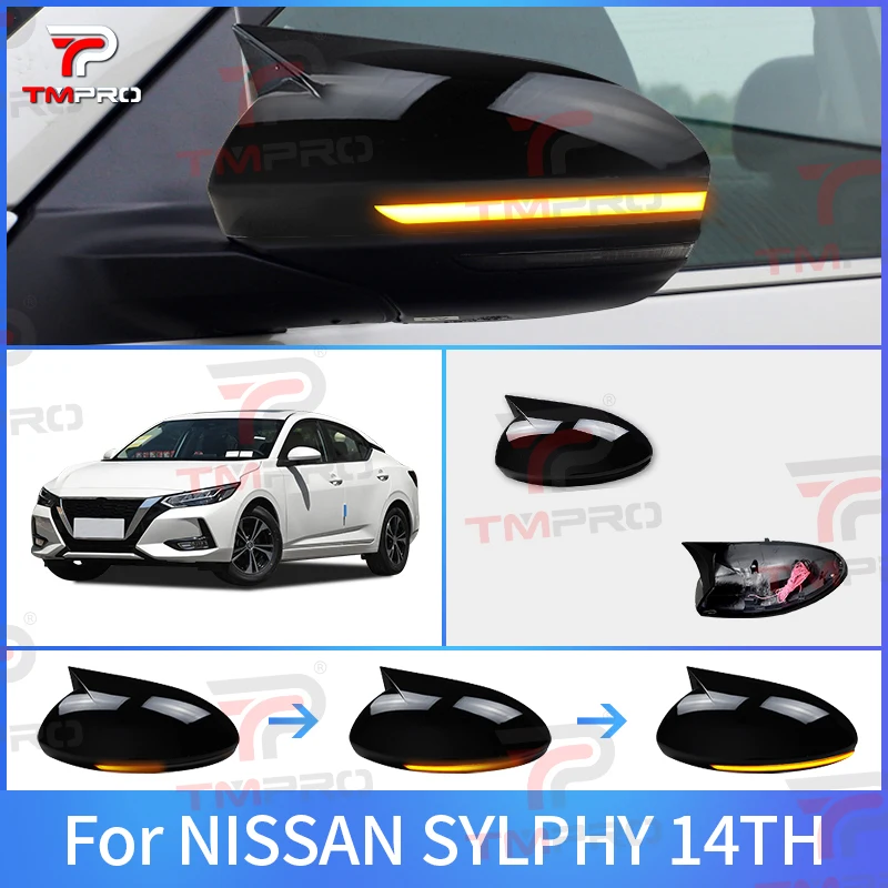 

For Nissan Sylphy 14th rearview mirror Dynamic blue and white turn signal Side Mirror Signal Blinker Day light With shell
