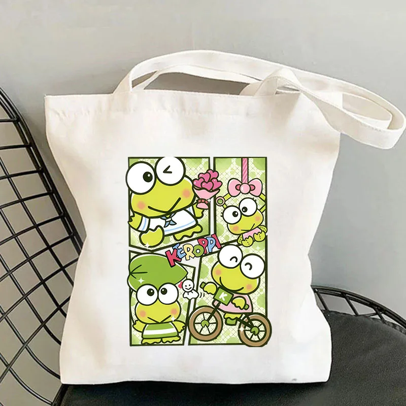 Keroppi Shopping Shoulder Tote Bag High Capacity Environmental Friendly Shopper Bags Foldable Cotton Canvas Bag Handbags Gifts