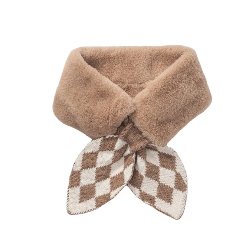 Wild Windproof Neck Soft Scarf Unisex Winter Warmth Thick Knitted Fishtail Stitching Plush Collar Ladies Solid Color