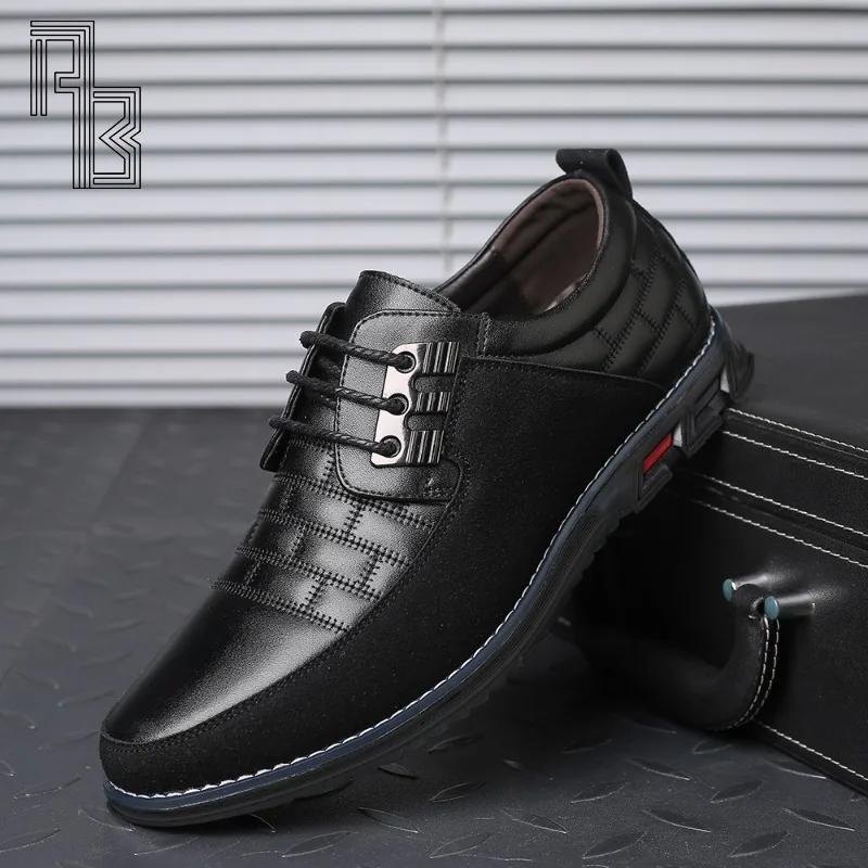 Nuevos zapatos de otoño e invierno para hombre, zapatos de cuero de negocios negros de moda de estilo coreano informal, zapatos de cuero con cordones